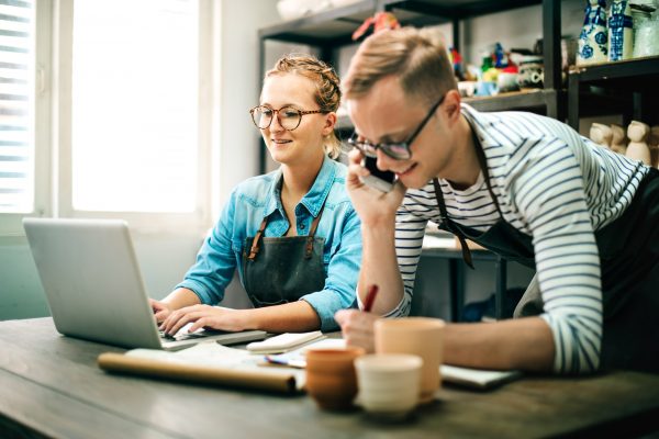 Craftsman Browsing Laptop Connection Technology Concept